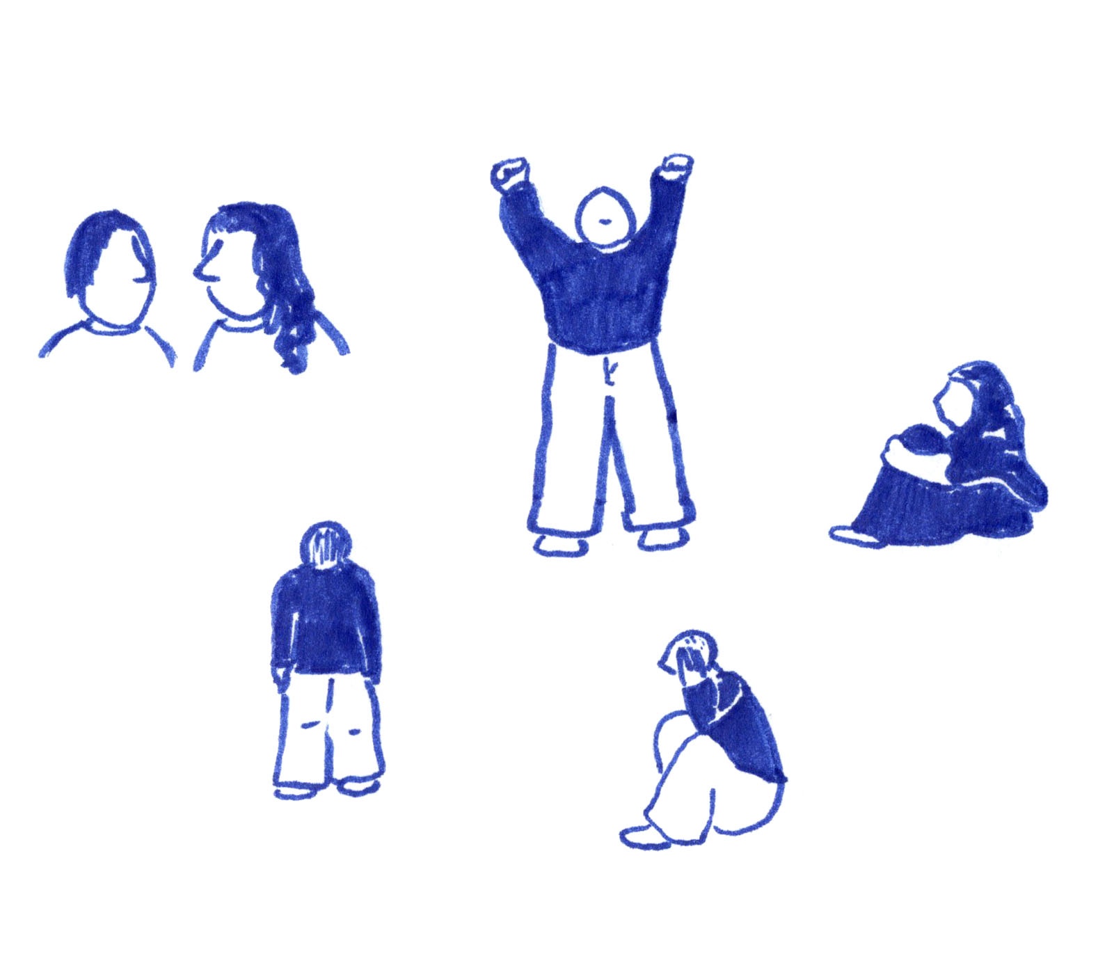 Illustratie van blauwe mens figuren in verschillende poses